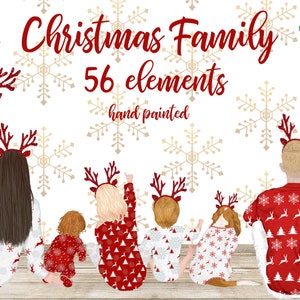 Christmas Family Clipart: "WATERCOLOR FAMILY CLIPART" Family sitting Christmas pajamas Parents and Kids Planner Graphic Christmas Mug design