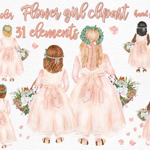 Blumenmädchen Clipart: "Hochzeit CLIPART" Girls Clipart Bridal Shower Aquarell Blütenblätter kleine Mädchen Clipart DIY lädt Hochzeit Blumen-Mädchen