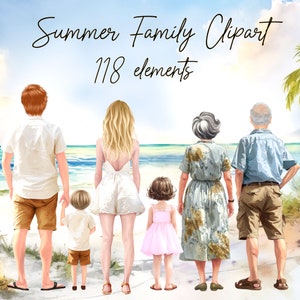 "SOMMER FAMILIE CLIPART ""Urlaub Clipart"" Urlaub Clipart Strand Clipart Papa Mama Kinder Großeltern Png Anpassbares Familien Porträt."