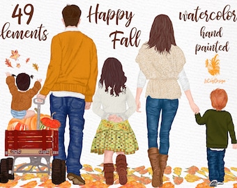 Fall clipart: "FAMILY CLIPART" Parents with kids Thanksgiving clipart Autumn clipart Autumn Family Custom Pumpkin clipart planner clipart