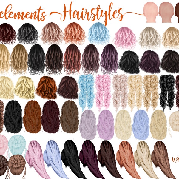 Hairstyles clipart: "GIRLS CLIPART" Custom hairstyles Long hair Girls hair clipart Planner Clipart Fashion hairstyles Black Hair Clipart