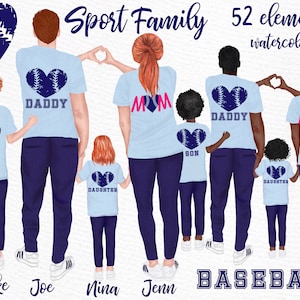 Sport Family Clipart: &quot;BASEBALL FAMILY&quot; Dad Mom Children Watercolor people Baseball Mom  Siblings clipart Family Mug Parents with kids
