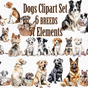 Clipart de chien : « CHIENS AQUARELLE » Races de chien Clipart pour animaux de compagnie Chiots clipart Chien pour tasse Graphiques de chien Chien Bundle Chien Illustrations Cadeau d’amoureux de chien