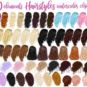 Hairstyles  clipart: &quot;GIRLS CLIPART&quot; Custom hairstyles Long hair Girls hair clipart Planner Clipart Sticker clipart Black Hair Clipart