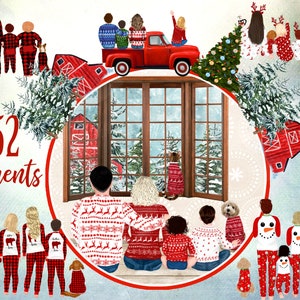 Paquete de Navidad clipart: "CHRISTMAS CLIPART" Pijama Buffalo Plaid Familia Navidad Padres e hijos Paisaje de Navidad Sublimación de Navidad