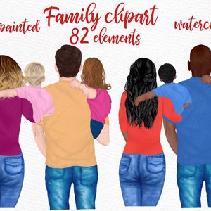 Familie Clipart: "PARENTS AND KIDS" Familie sitzen Strand Landschaft Papa Mama Kinder Aquarell Menschen Geschwister Clipart Familie Becher Designs