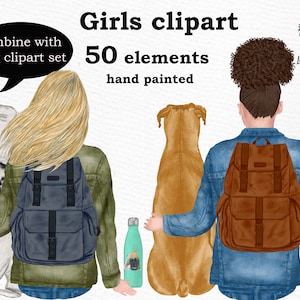 Clipart de meninas: "BEST FRIEND CLIPART" Planner Girl Mug Designs Floresta Paisagem Besties clipart Mochila clipart Penteados Png Bff clipart