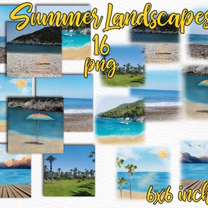 Summer Landscapes clipart: "BEACH LANDSCAPES" Beach backdrop Custom Landscapes Mug Design Diy Greeting card Summer Background Mug templates