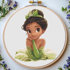 Princess Cross Stitch Pattern Pdf: "FAIRYTALE CROSS STITCH" Tiana Cross Stitch Princess Embroidery Cartoon Characters cross stitch Pdf