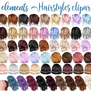 Hairstyles clipart: &quot;GIRLS CLIPART&quot; Custom hairstyles Short hair Girls hair clipart Planner Clipart Fashion hairstyles Black Hair Clipart
