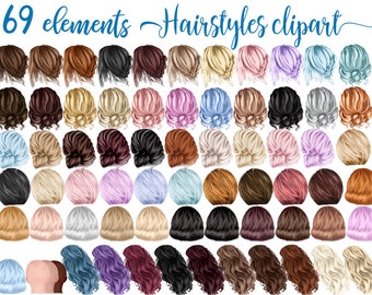 Hairstyles clipart: "GIRLS CLIPART" Custom hairstyles Short hair Girls hair clipart Planner Clipart Fashion hairstyles Black Hair Clipart