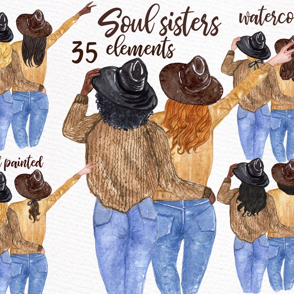 Best Friends Clipart: "SOUL SISTERS CLIPART" Bff clipart Besties jeans Customizable clipart Custom besties Wedding clipart Bridesmaid gift