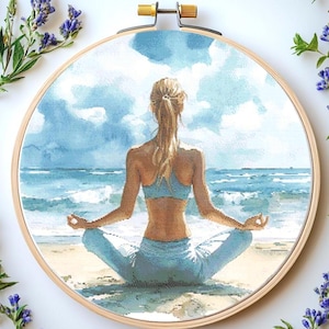 Yoga girl cross stitch pattern Pdf: &quot;YOGA CROSS STITCH&quot; Lotus position cross stitch Girl Cross Stitch Counted Cross Stitch Modern Xstitch