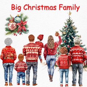 Clipart famiglia di Natale: "CLICCA FAMIGLIA" Maglioni abbinati Natale in famiglia Addobbi natalizi Albero di Natale Genitori e bambini Grafica per la famiglia