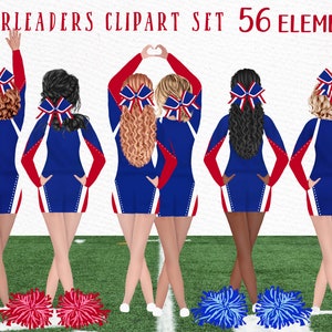 Cheerleader Bundle Clipart: "GIRLS CLIPART" Aquarell Mädchen Beste Freunde Sport Team Clip Art Cheerleader Uniformen Schule Mädchen Clipart