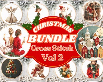 Paquete de PDF de punto de cruz navideño / 20 patrones de bordado navideño / Plantillas de punto de cruz navideñas modernas de descarga digital / Punto de Cruz