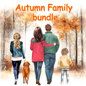 Paquete de imágenes prediseñadas familiares: "IMÁGENES PREDISEÑADAS DE FAMILIA DE OTOÑO" Imágenes prediseñadas de otoño Hola Diseño de otoño Papá Mamá Niños Paisaje de otoño Png Retrato familiar personalizable