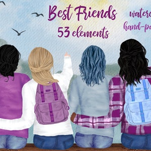Meisjes clipart: "BEST FRIEND CLIPART" Planner Girl Mug Designs Lake Landscape Besties clipart Rugzak clipart Kapsels Png Bff clipart