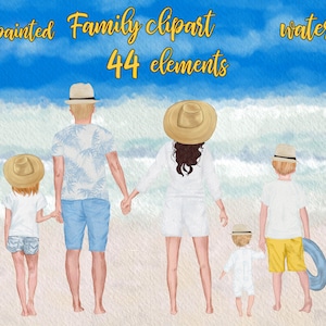 Imágenes prediseñadas de la familia: "SUMMER CLIPART" Bebé bebé papá mamá hijos acuarela personas Familia figuras Madre y niño Personas de la familia Padres y niños