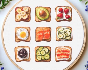 Toast Cross Stitch Pattern Pdf: "FOOD CROSS STITCH" Breakfast Cross Stitch Kitchen Embroidery Punto de cruz Modern cross stitch Pdf