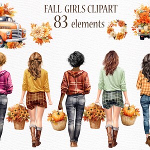 Clipart de otoño: "FARM GIRLS CLIPART" Clipart de Acción de Gracias Planificador Pegatinas de niña Arreglos de otoño Coronas de otoño Chicas personalizables Otoño Png