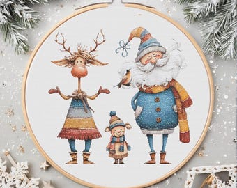 Funny Christmas Characters PDF Chart Festive Christmas Characters Holiday Embroidery Pattern Punto de cruz Grandfather Frost cross stitch