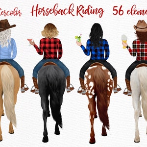Clipart a caballo: "WESTERN GIRLS CLIPART" Caballo clipart Jinete estilo occidental Chicas y caballos Montar clipart Chicas con cócteles