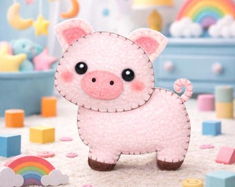 Filz Schwein Nähen Muster PDF, Bauernhof Tier Plüsch Anleitung, Einfaches Filz Schwein Muster, DIY Stoffschwein Spielzeug, anfängerfreundliches Filztier Muster