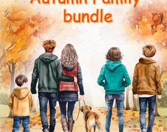 Fall Family Clipart Bundle: Watercolor Autumn Scenery (PNG)