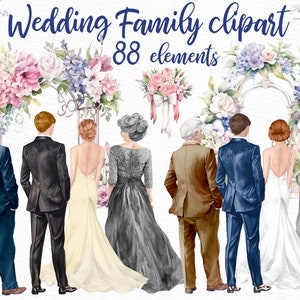 Matrimonio Famiglia clipart: "SPOSA E LO SPOSO" Sposa Sposo e genitori Coppia sposata Clipart del giorno del matrimonio Sposa con i genitori Sposo con i genitori