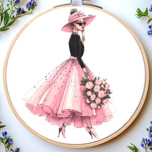 Parisian Girl Cross Stitch Pattern: Chic Flower Design (PDF Download for Pattern Keeper