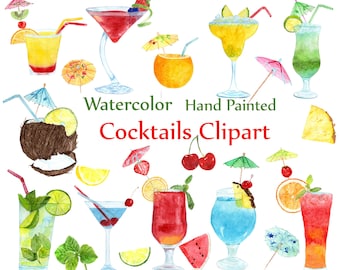 Watercolor Cocktails clipart: &quot;SUMMER CLIPART&quot; Drinks Clipart Summer fruits Cocktail Clip Art Drinks Clipart Juicy Fruit Clipart Watercolour