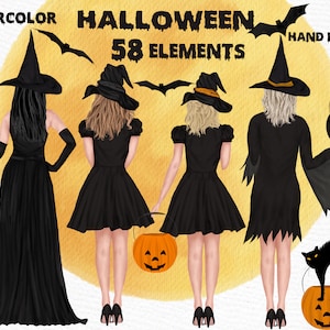 Halloween Clipart: "WITCHES CLIPART" Halloween Becher Vollmond Clipart Jack o Laterne Hexe Hut Hexe Besen Halloween Fledermaus Sexy Hexe Clipart