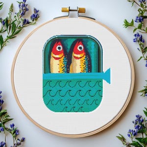 Sardines Can Cross Stitch Pattern: Food Art (PDF Pattern)