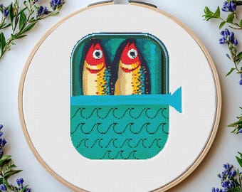 Sardines Can Cross Stitch Pattern: Food Art (PDF Pattern)