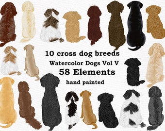 Dog Clipart: &quot;WATERCOLOR DOGS&quot; Cross Dog breeds Pet clipart Puppies clipart Dog for mug Dog graphics Dog Bundle Dog back view Dog lover gift
