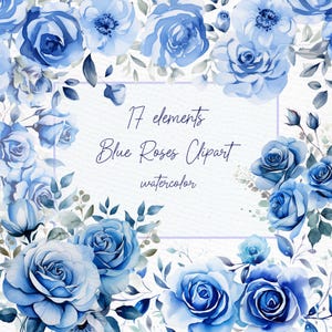 Blue Roses Clipart: "WATERCOLOR ROSES CLIPART" Blue Roses Floral Clipart Blue Flowers Premade Png Floral Frames Png Roses Wreath Png