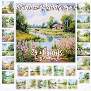 Imágenes Prediseñadas de paisajes de campo: "FONDO DE NATURALEZA" Diseño de taza de paisajes personalizados Diy Cottagecore clipart Plantillas de tazas de paisaje de verano