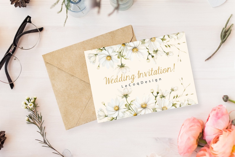Watercolor Daisy Clipart: White Flowers, Floral Borders (PNG) image 6