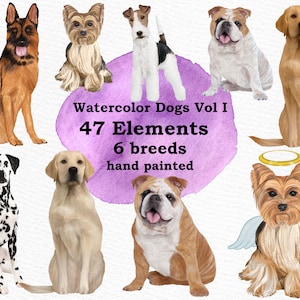 Dog Clipart: &quot;WATERCOLOR DOGS&quot; Dog breeds Pet clipart Puppies clipart Dog for mug Dog graphics Dog Bundle Dog Illustrations Dog lovers gift