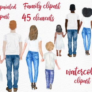 Imágenes prediseñadas de la familia: "FAMILY FIGURAS CLIPART" Clipart masculinos mamá mamá niños acuarela personas niñas clipart Madres día Familia Personas Niños Arte