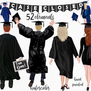 Graduación Clipart: "ESTUDIANTES GRADUADOS" Graduado Felicitaciones Graduación Toga Sombrero Graduación Boy Grad College Senior Femenino Masculino