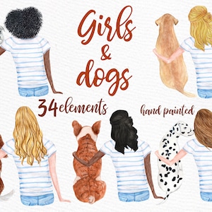Beste vrienden clipart: "Honden CLIPART" meisje met hond hond minnaar clipart hond moeder clipart huisdier clipart aquarel meisjes Custom honden hond mok design