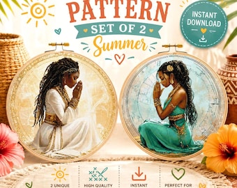 Sommer Kreuzstichmuster PDF, 2er Set Sommer Kreuzstich Stickmuster, Afroamerikanisches Kreuzstichmuster
