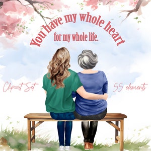 Clipart di madre e figlia: "CLIPART DELLA NONNA" Clipart per la festa della mamma Persone ad acquerello Clipart di famiglia Migliori amici Paesaggio autunnale