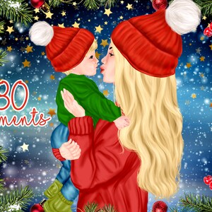 Weihnachts clipart: "CHRISTMAS FAMILY CLIPART" Mama und Kind Weihnachtslandschaft My First Christmas Matching Pullover Mama mit Baby Weihnachtsgeschenk
