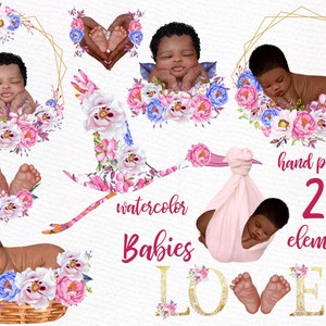 Neugeborenen Clipart: &quot;BABY CLIPART&quot; schwarz Baby Clipart Afro Baby Clipart Säugling Clipart süße Baby Clipart Baby Dusche Clipart Storch und Baby
