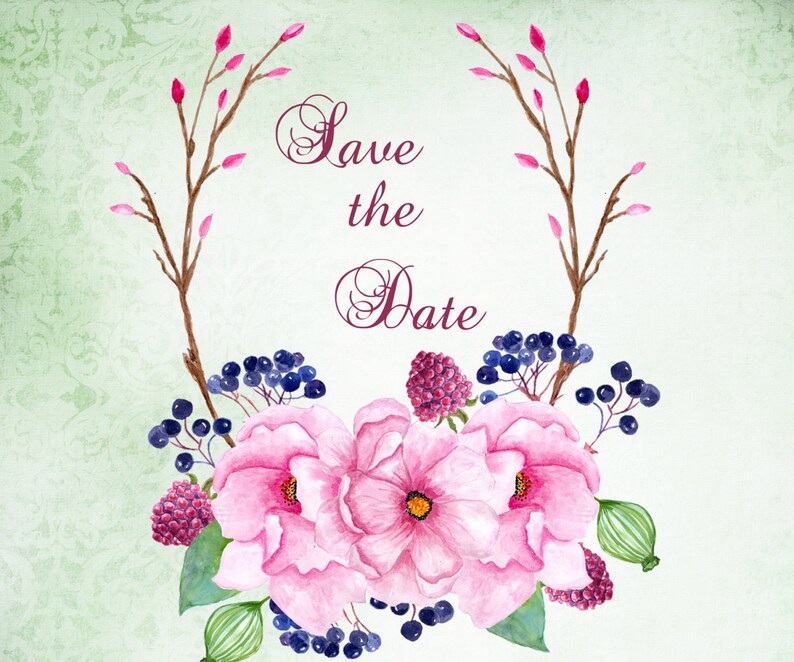 Watercolour flowers clipart FLORAL WREATHS pink flowers peony clipart wedding clipart DIY invite greeting card floral clipart handpainted