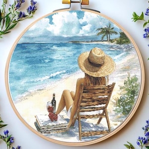 Sommarflicka på stranden Korsstygnsmönster: Havslugn (PDF-mönster)