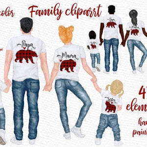 Clipart familiar: "FAMILY FIGURES CLIPART" Papá Mamá Niños Acuarela personas Familia Personas Clipart Familia clipart Familia Diseños de tazas Papa Oso